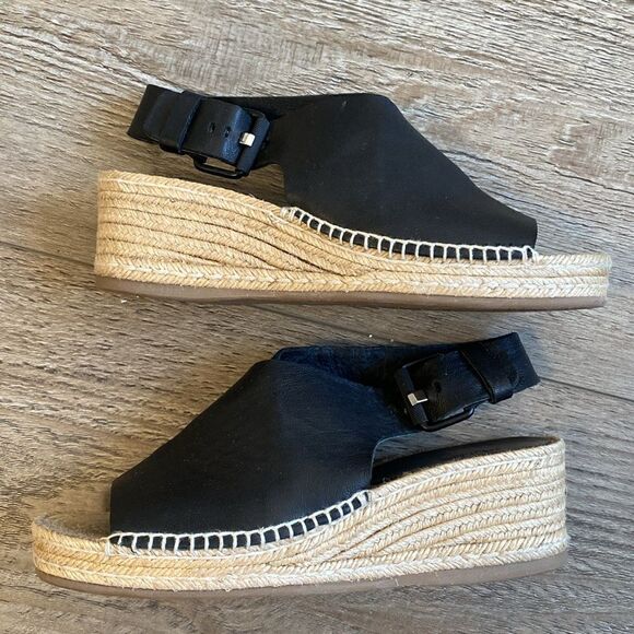 Rag & Bone Calla Black Leather Espadrille Wedge Sandal Size 38.5 - Picture 9 of 10